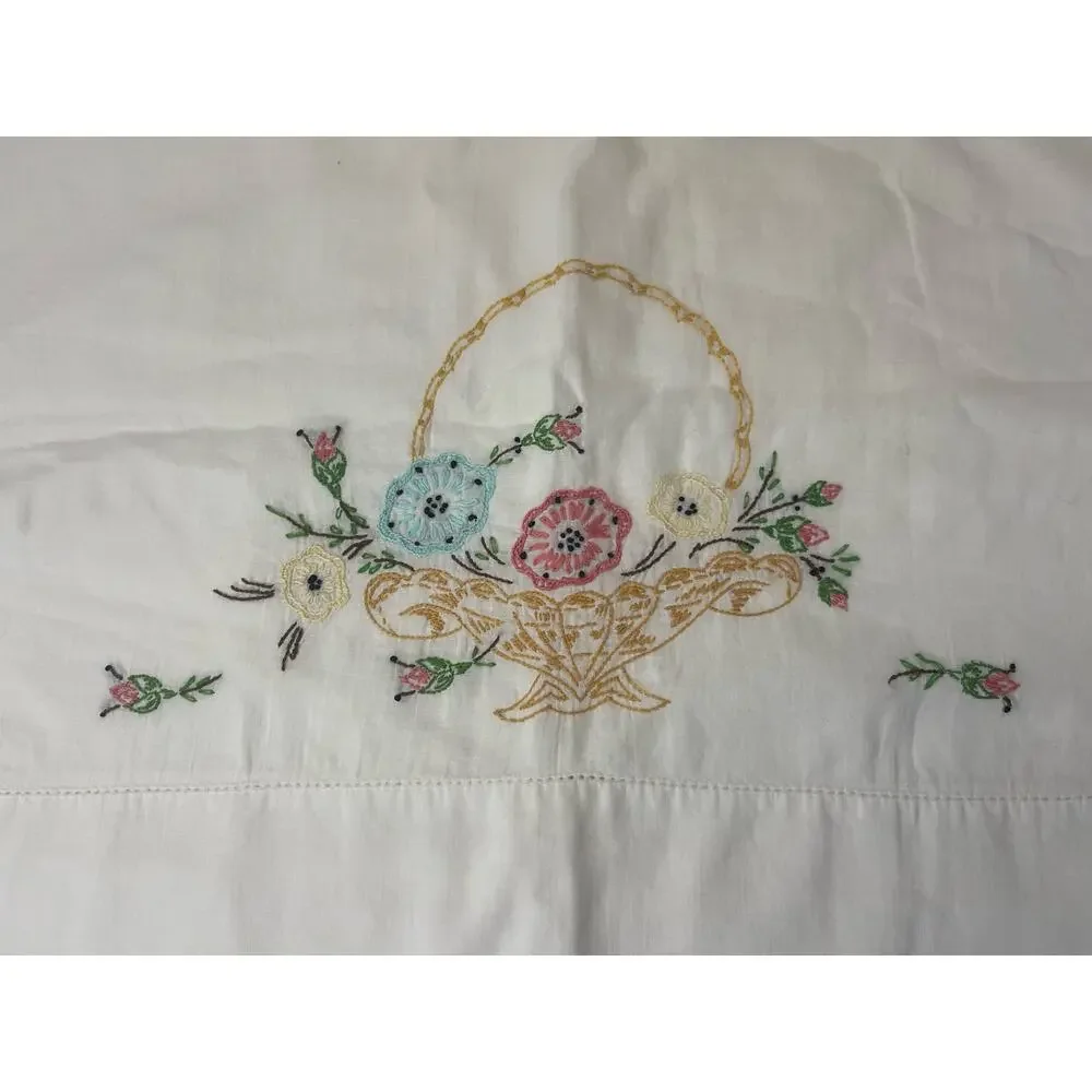 Vintage Floral hand embroidered Standard Pillow Case